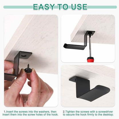 HARFINGTON 2pcs Headphone Holder Stand Aluminum Headset Hook Headphone Clip Under Desk Hanger with Washer and Screws for Bedrooms Study Libraries Offices, Black (5cm) - color: Black