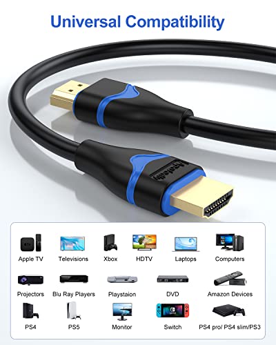 4K Short HDMI Cable 6 inch, HDMI Cord 0.5FT High Speed HDMI to HDMI Cable 2.0(4K@60Hz, 2K@144Hz, 1080P@120Hz, 18Gbps, HDR, 3D, HDCP 2.2, ARC) for HDTV, Switch, PS4/PS5, Xbox, Blu-ray, Monitor - size: 0.5FT