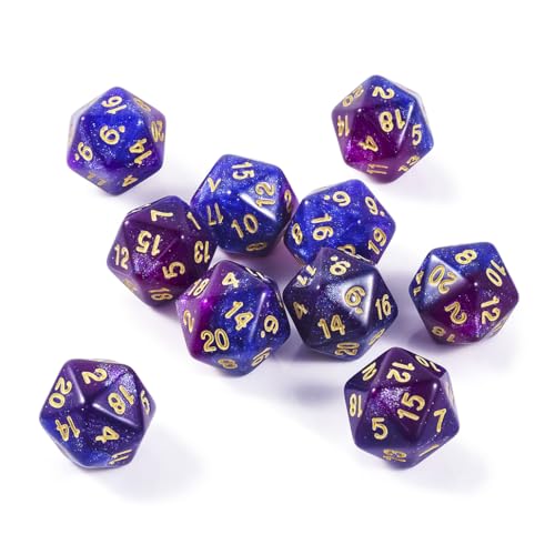 10 Pieces Polyhedral Dice Set D20 Dice 20mm Acrylic 20 Sided Game Dice for Dungeons and Dragons RPG MTG DND Dice Table Games (Starry Purple Blue) - color: Starry Purple Blue