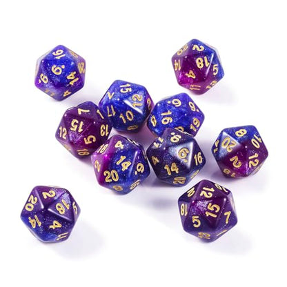 10 Pieces Polyhedral Dice Set D20 Dice 20mm Acrylic 20 Sided Game Dice for Dungeons and Dragons RPG MTG DND Dice Table Games (Starry Purple Blue) - color: Starry Purple Blue