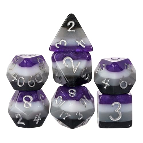 DND Dice Set Multi-Colors Resin Polyhedral Dice for Tabletop Games | Leather Storage Bag, DM Gift, for Dungeons and Dragons Role Playing Games - color: Purple&black4