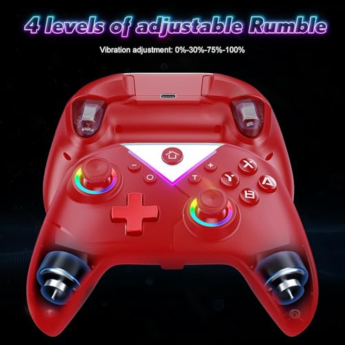 Dinosoo Wireless Pro Controller for Nintendo Switch/Lite/OLED/Switch 2/PC, 2 pack, Dual Vibration/Turbo/Ergonomic - color: Red