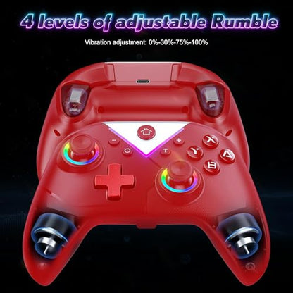 Dinosoo Wireless Pro Controller for Nintendo Switch/Lite/OLED/Switch 2/PC, 2 pack, Dual Vibration/Turbo/Ergonomic - color: Red
