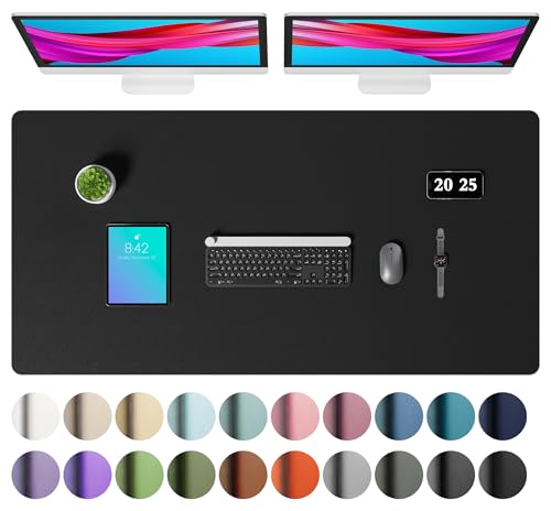 Aothia Faux Leather Desk Mat – Large Mouse Pad, Non-Slip PU Leather Blotter, Waterproof Writing Surface for Office and Home (Black, 47.2" x 23.6") - color: Black, size: 47.2" x 23.6"