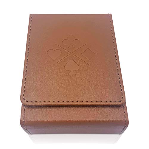 Single Deck Leather Playing Card Case/Holder - Fits Poker and Bridge size cards (Brown) - color: Brown