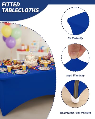 Fixwal Royal Blue Stretch Table Cloth Rectangle 2 Pack 6Ft, Spandex Fitted Table Covers Washable for Party, Trade Show, Banquet, Wedding, Buffet - color: Royal Blue, size: 6 Ft