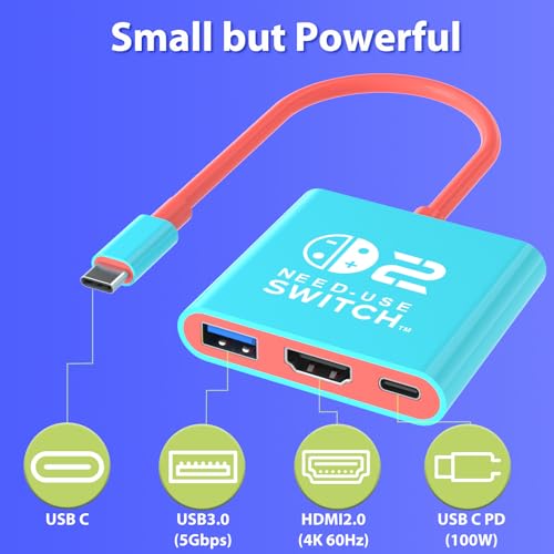 Switch 2 Dock for Nintendo Switch 1 / 2 and Steam Deck Docking Station, Support TV Dock Mode, Portable TV HDMI Adapter Accessories for Nintendo Switch2 / OLED / 1, USB C to HDMI 2.0 Adapter 4K Output - size: 7 Inch USB C Cable