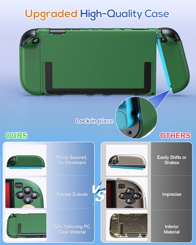 FYOUNG Protective Case for Nintendo Switch 2, Slim Hard Shell Accessories | Switch 2 Cute Case, Scratch&Shock Protection Cover with Screen Protector, 8 Thumb Grip (Solid Green, Switch 2 7.9inch) - color: Solid Green