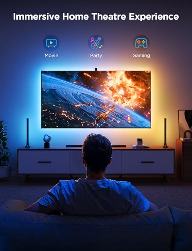 Govee TV Backlight 3 Lite Kit, 11.8ft RGBICW Wi-Fi TV LED Strip Lights for 55-65in TVs with Camera and 15 Inches Smart Light Bars with 4-in-1 Light Beads - Works with Alexa & Google Home | for 55-65in TVs with Camera and 15 Inches Smart Light Bars with 4-