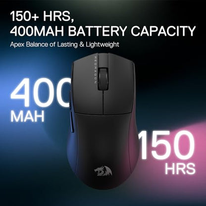Redragon M916 PRO 3-Mode Wireless Gaming Mouse, 55G Ultra-Light 26K DPI Mouse w/Ergonomic Natural Grip Build, Full Programmable Buttons, Software Supports DIY Keybinds & DPI - color: Black, style: 1K Hz