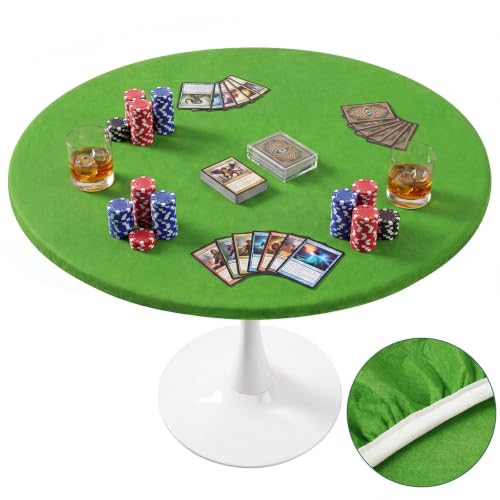Newwiee Grass Green 36 Inch Felt Card Game Tablecover Round 36in to 48in Tablecloth Poker Table Cover Round Elastic Table Mat for Playing Cards Mahjong - color: Grass Green