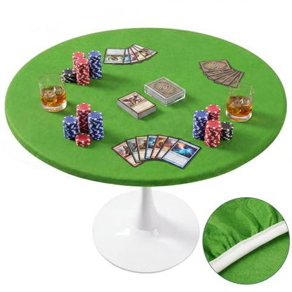 Newwiee Grass Green 36 Inch Felt Card Game Tablecover Round 36in to 48in Tablecloth Poker Table Cover Round Elastic Table Mat for Playing Cards Mahjong - color: Grass Green