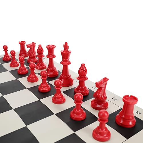 WE Games Color Bright Plastic Staunton Tournament Chess Pieces with 3.75 in. King - Half Chess Set of Chess Pieces Only, Red - color: Red