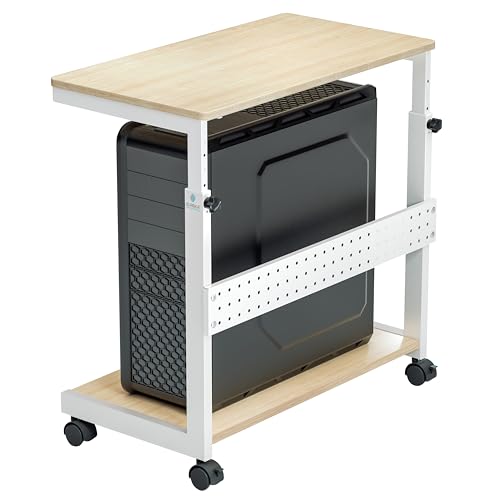 EUREKA ERGONOMIC PC Stand Computer Cart, Height Adjustable Tower Stand 2-Tier Suit for ATX Case Printer, Metal Rolling Cart on Wheels for Gaming Home Office, Maple - color: Maple