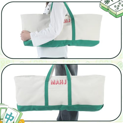 Mahjong Bag for Tiles and Racks Empty American Mahjong Tiles Carrying Tote 31.5 x 12 x 4 Inches Canvas Tile Games Accessories Gifts for Card Pushers Rack Mat Carrying (Case Only)(Green) - color: Green