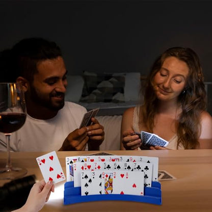 Three-Layer Design Playing Cards Holders，Playing Card Holder for Kids Adults Hands Free Card Holder for Family Card Game Nights Poker Parties - color: Blue-black(2pack)