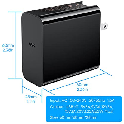 65W Fast Charger for Steam Deck & Nintendo Switch 2 with 6.6FT(2M) Cable - PD3.0 Foldable AC Adapter for ROG Ally, Switch 2 Charger Support TV Dock PS Console[Original Steam Deck Charger Replacement] - size: 6.6FT