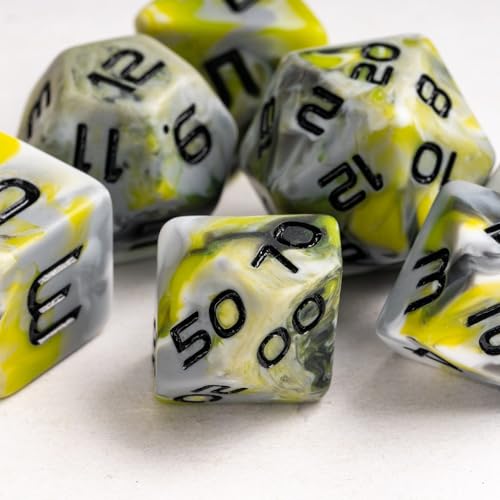 7PCS DND Dice Set RPG Resin Polyhedral Dice Set Camouflage Color with Leather Pouch for D&D Role Playing Games and Other Tabletop Games (Yellow) - color: Camo-yellow
