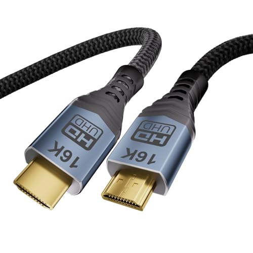 16K 10K 8K HDMI 2.2 Cable 3.3FT/1M, 96Gbps Ultra High Speed Hdmi Braided Cord Support 16K@60Hz 8K@240Hz 4K@480Hz, HDCP 2.2 & 2.3, HDR 10,eARC, DTS:X, for Roku TV/PS5/Blu-ray, Home Theater - size: 3.3FT