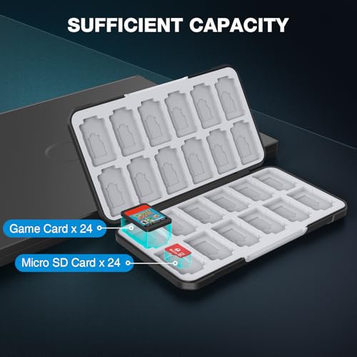 HEIYING Switch Game Case with 48 Precise Slots for Nintendo Switch 2 / OLED | Portable Game Card Holder, Hard ABS Shell with Soft Silicone Lining, Precise Card Slots,Magnetic Closure for Easy Access - color: Carbon Fibre Black