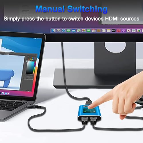 HDMI Switch Splitter 4K@60Hz, Aluminum Bi-Directional HDMI 2.0 Switcher, HDMI Splitter 1 in 2 Out/ 2 in 1 Out, Support 4K 3D HDR for Xbox, PS5/4/3, Fire Stick, Roku, HDTV, Projector, Computer (Blue) - color: Blue