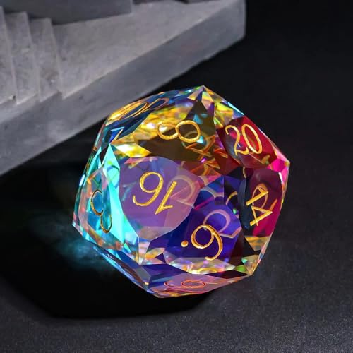 UDIXI 30mm D20 Prism Glass Dice Large Glass D20 Dice for RPG Tabletop Games | Multifaceted-Cut, Premium Gift Box, DM Gift, for Dungeons and Dragons Role Playing Games - color: D20 Glass Multifaceted