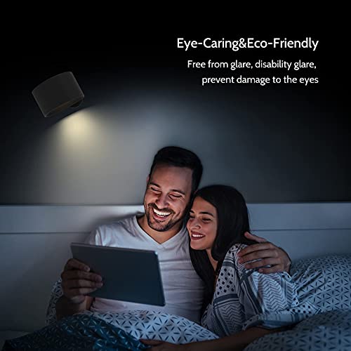 Koopala LED Reading Lights, Wall Mounted Sconces with 3 Color Temperatures & 3 Brightness Levels Rechargeable Battery Magnetic Ball 360°Rotation Touch Control, Lamps for Kids Study Bedside Closet - color: Black-A