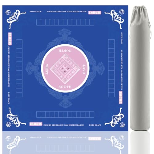 Mahjong Mat, Non-Slip Noise Reduction Card Game Mat with Carrying Bag, Waterproof Table Mat for Mahjong/Poker/Board Games/Dominoes, Blue, 32.4x32.4 Inch - color: Blue