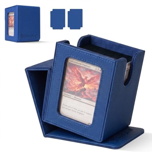 Commander Deck Box MTG 100 Card Holder with Display Window Blue | PU leather, 4 N52 magnets, fits 100 double-sleeved cards, display window, durable, portable, secure closure - color: Blue, size: 110+