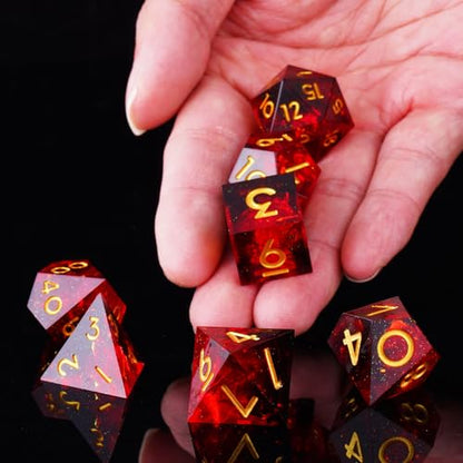 DND Dice Set, 7 Pcs Sharp Edge D&D Dice Polyhedral Resin Dice for Dungeons and Dragons RPG MTG Role Playing Table Games - color: Red-1