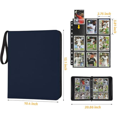 GERMUN 3 Ring 9 Pocket Zipper Card Binder, 720 Double Sided Standard PU Trading Card Album Folder for TCG & Sports Cards, Not Fit Top Loaders (Dimond Blue) - color: 9 Pocket 720 Dimond Blue