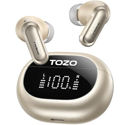 TOZO NC20 Active Noise Cancelling Wireless Earbuds LDAC Hi-Res Bluetooth | 6 Mics AI Call Ear Buds 80H Playtime, Dual Pairing, 32 EQ via App, IPX8 Waterproof, Wireless Charging Case - color: Matte Champagne