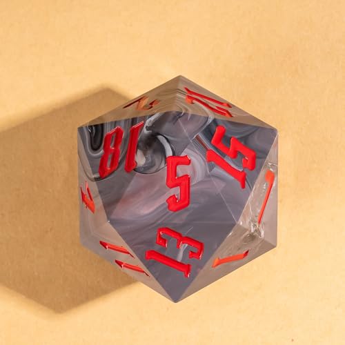 55mm 20 Sided DND Dice, Giant D20 D&D Polyhedral Dice Large D20 with Die Gift Box for D&D,RPG Table Games (Black with White/Red Number) - color: Black With White/Red Number