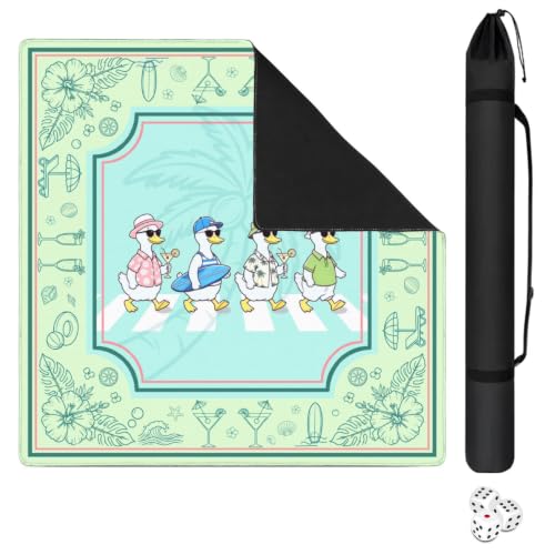 Summer Green Mahjong Mat for Table, 31.5 * 31.5in Anti Slip Mahjong Table Cover, Noise Reduction, Neoprene Mah jongg Mat with Carrying Bag & 3 Dices, Hawaiian Tropical Poker Board Tile Games Mats - color: Ducks