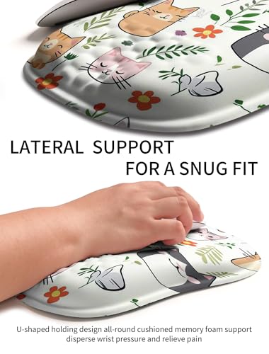 Hokafenle Ergonomic Wrist-Hugging Mouse Pad Wrist Support, U-Shaped Holding Wrist Rest Mousepad for Carpal Tunnel Pain Relief with Cushioned Memory Foam Slope Massage Bulge (10.2x8.3 in,Cute Cat) - color: Cute Cat
