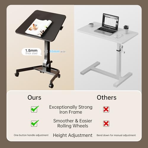 Foldable Mobile Standing Desk, Rolling Laptop Cart, Black | 29.9"-42.9" Height Adjustment, Easy to Fold, Portable Standing Desk on Wheels, Folding Desk for Compact Space - color: Black