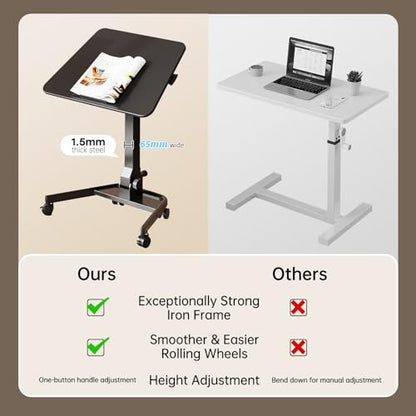 Foldable Mobile Standing Desk, Rolling Laptop Cart, Black | 29.9"-42.9" Height Adjustment, Easy to Fold, Portable Standing Desk on Wheels, Folding Desk for Compact Space - color: Black