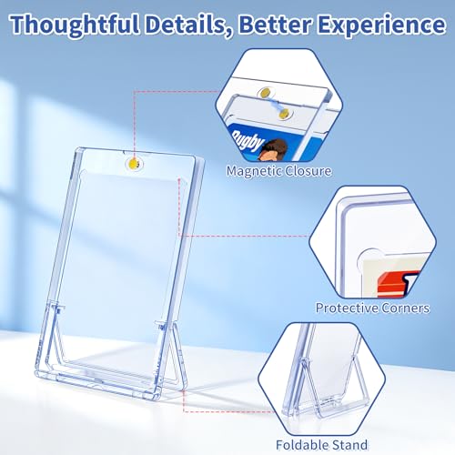 5 Pack Magnetic Card Holder with Kickstand, 35pt Single Card Holder Touch, U-V Protection, Built-in Display Stand, Fit for Baseball, Game, Sports Cards - size: 5 Pack