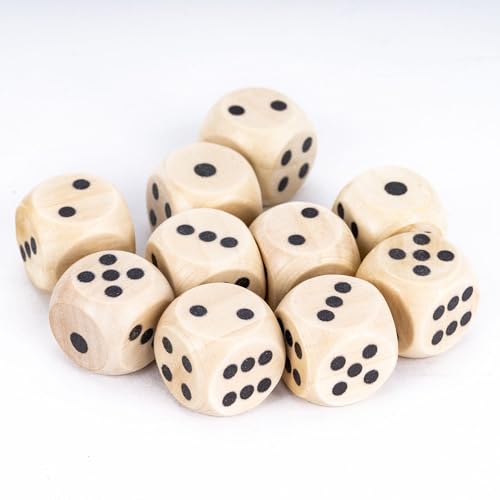 10PCS 16mm D6 Dice Set Wooden 6 Sided Dice for DND RPG Board Games | Leather Storage Bag, DM Gift, for Dungeons and Dragons Role Playing Games - color: D6-black P