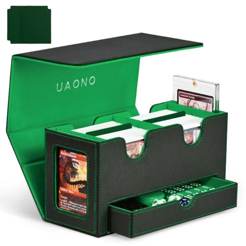 UAONO 3-in-1 MTG Commander Deck Box, Black Green | 2 Magnetic Card Holders & 1 Dice Tray, Fits 200 Double Sleeved, Card Organizer Compatible with Magic the Gathering - color: Black&Lemo Green