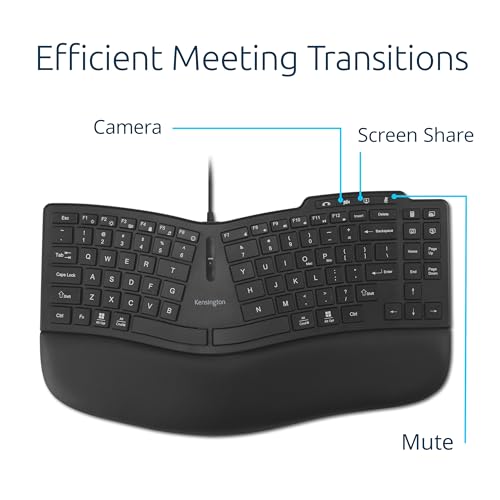 Kensington Pro Fit Ergo KB675 EQ TKL Wired Keyboard, USB-A Connection, Ergonomic Curved Design, Programmable Keys (K75497NA)
