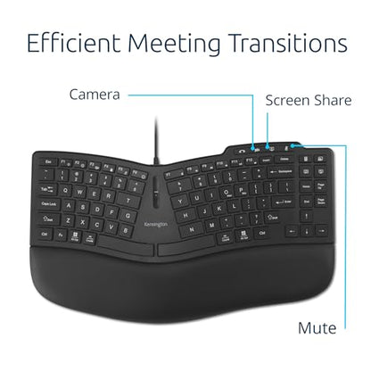 Kensington Pro Fit Ergo KB675 EQ TKL Wired Keyboard, USB-A Connection, Ergonomic Curved Design, Programmable Keys (K75497NA)