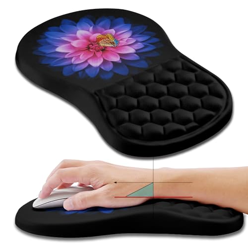 Hokafenle Ergonomic Mouse Pad Wrist Support, Wrist Rest Mousepad for Carpal Tunnel Pain Relief with Integrated Memory Foam Slope Massage Bulge (11.8x7.9 inch,Butterfly Lotus Floral - color: KM23-Butterfly Lotus Floral