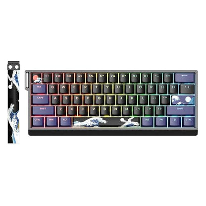 HITIME x XVX 60% Percent Keyboard with Strap, H61 Wired Aluminum Gaming Keyboard, Hot Swappable, Kanagawa Anime PBT Keycaps, RGB Backlit, Cherry Profile, Sound Absorbing Pads, Creamy Linear Switch - color: Black Kanagawa