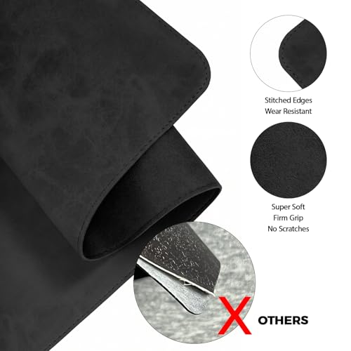 CHEERYGOO Faux Leather Desk Mat - Waterproof Mouse Pad, Non-Slip PU Leather Blotter, Writing Surface for Office and Home 47"x17" XXL Black - color: Black, size: 47" x 17"