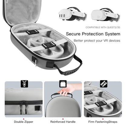bibuks Hard Carrying Case Compatible with Oculus Meta Quest 3/3S,VR Headset Elite Strap and Touch Controller Accessories Carry Case,Hard Shell Travel Storage Bag (Grey) - color: Grey