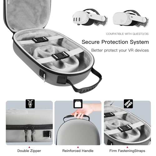 bibuks Hard Carrying Case Compatible with Oculus Meta Quest 3/3S,VR Headset Elite Strap and Touch Controller Accessories Carry Case,Hard Shell Travel Storage Bag (Grey) - color: Grey