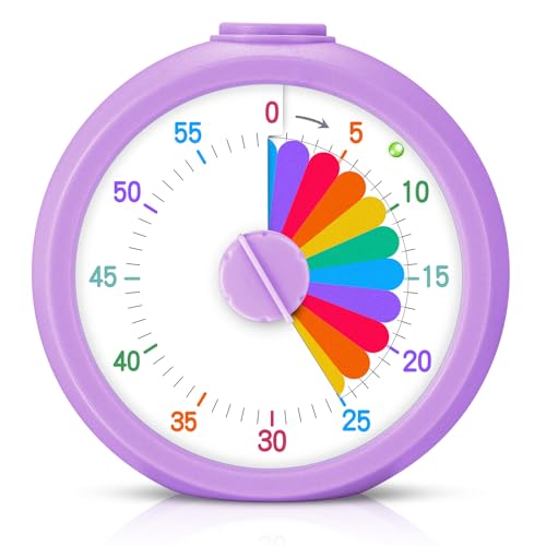 Mwellewm Visual Timer for Kids, 60 Minute Time Digital Pomodoro Timer Countdown with Silent Pause Function for Classroom Kitchen Study Cooking Meetings ADHD Rainbow Pattern(Circle Purple) - color: Purple, size: Round