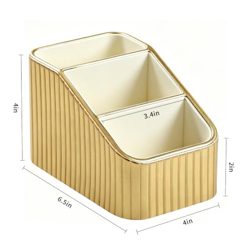 Remote Control Holder, PU Leather Nightstand Organizer Bedside Caddy with 3 Compartments, Small Desk Organizer for Remote/Pen/Glasses/Phone (Gold) - color: Gold