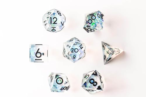 Sharp Edge D&D Dice Set – Handmade Resin Polyhedral Dice in VHS Retro Box – 7 Dice for TTRPG (Crystal Ball) - style: Crystal